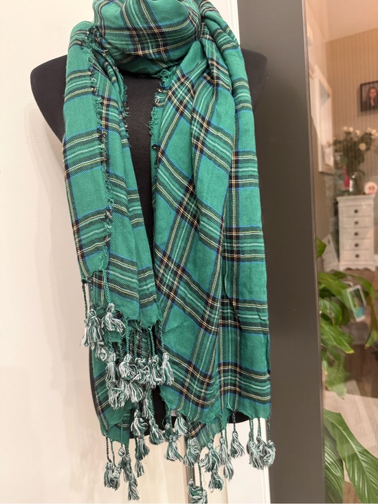 C Accessories - C Green Plaid Fringe Wrap Scarf
